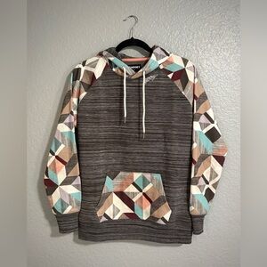 HOOEY Women's Multicolor Grey and Geometric Sleeve Hoodie
